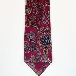 Harve Benard Paisley Print Mens Neck Tie Burgundy Grey 100% Silk USA